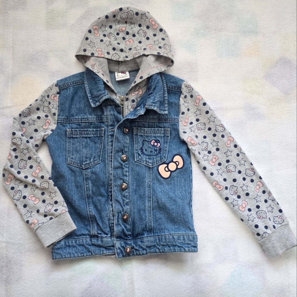 Hello Kitty Sanrio Girl 6x Blue Denim Jean Grey Jacket